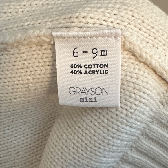 Grayson Mini Cream Knit Cardigan and Brown Pants Set 6-9M - Picture 3 of 5